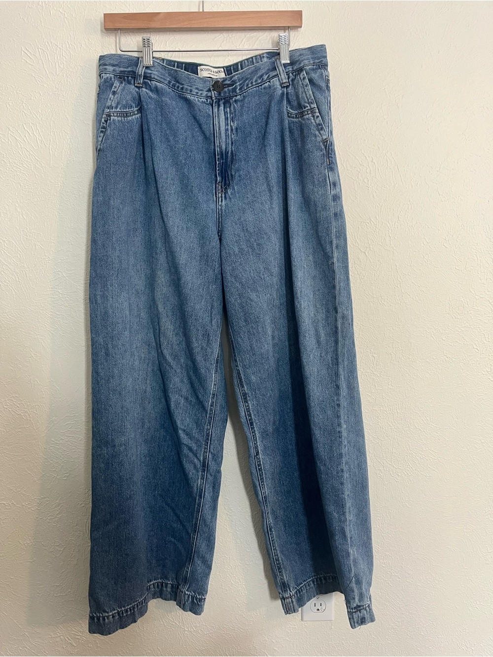 Scotch & Soda Wide Leg Flare Jeans in Medium Blue Denim